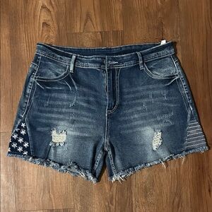 Women's Distressed Denim Shorts with Star Accents